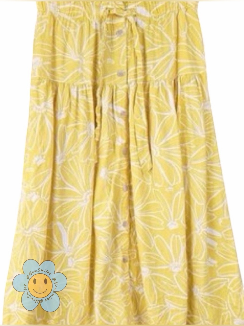 Universal Thread ~ Midi Skirt ~ Yellow ~Floral ~ Tie Elastic Waist ~ Buttons
